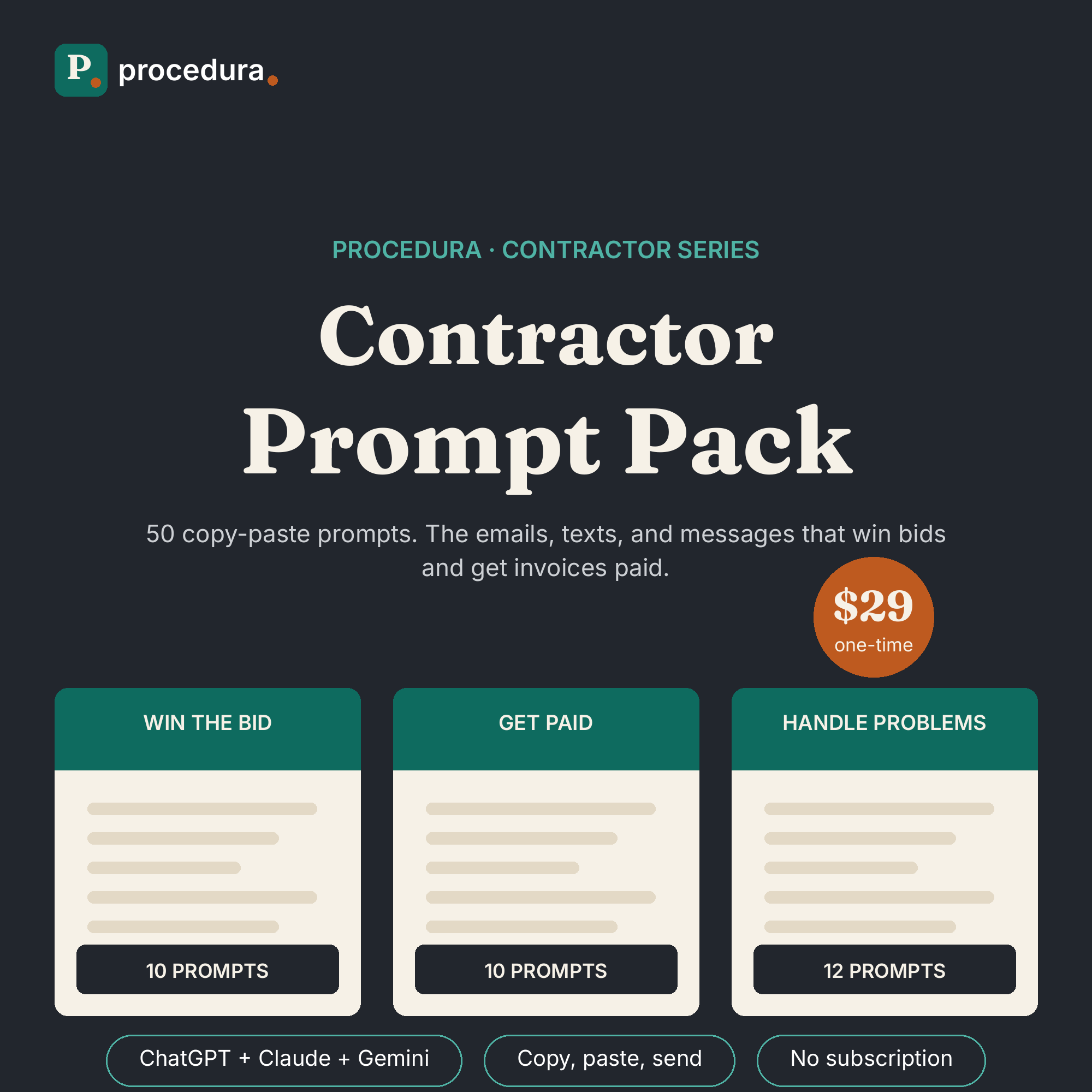 Contractor Prompt Pack: 50 copy-paste AI prompts preview