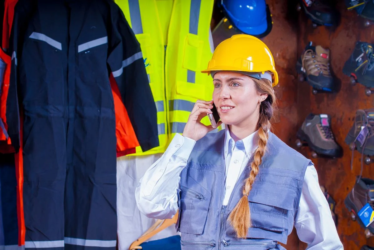 Close-up of a contractor on a phone call