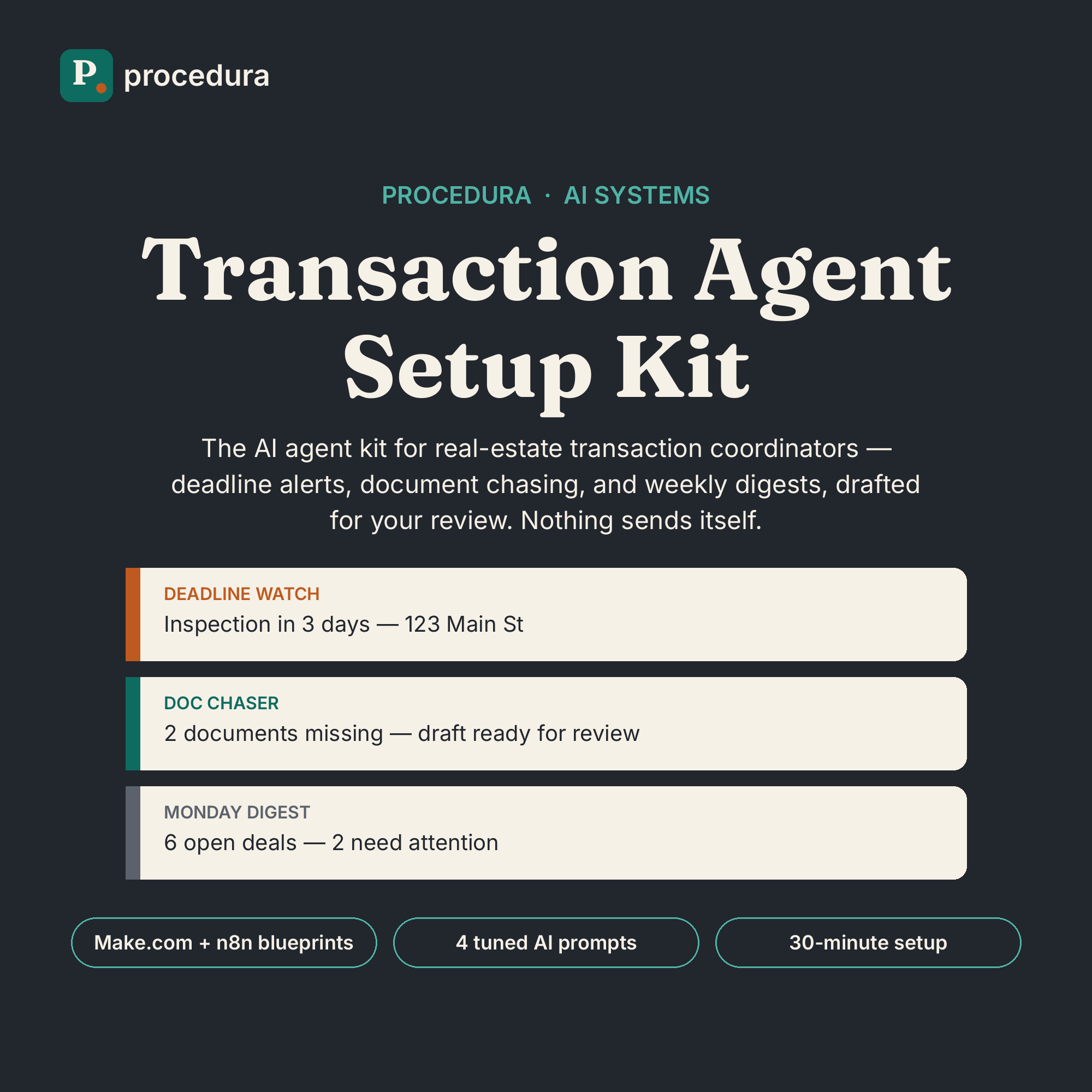 Transaction Agent Setup Kit — AI agent blueprints for transaction coordination preview